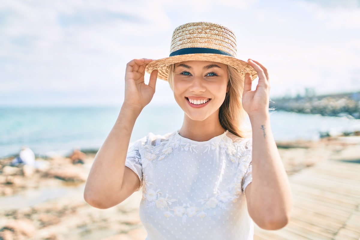 happy healthy woman at beach